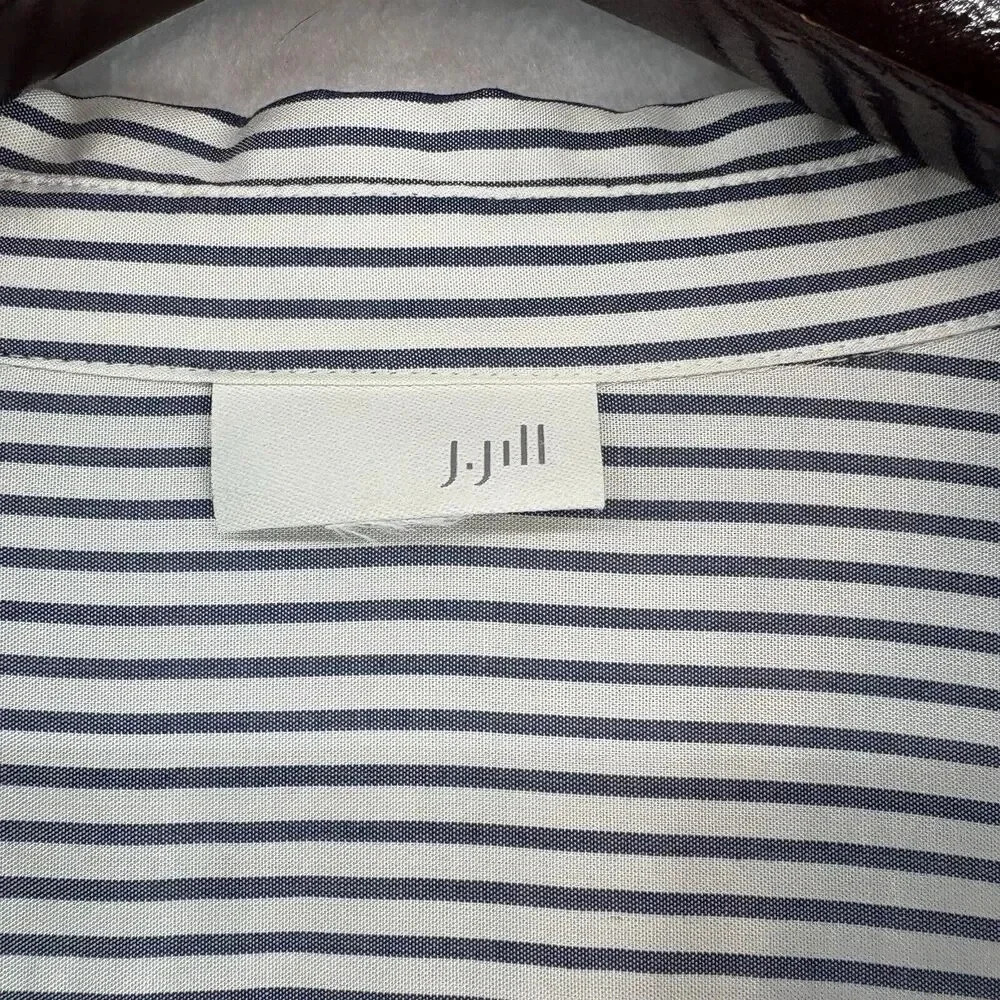 J Jill Womens Button Tunic Top Shirt Large Long Sleeve Striped Navy Blue White - Picture 5 of 7